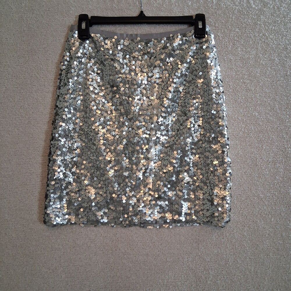 Sequin Silver Mini Skirt Sz 00 Disco Futuristic Event Glam Dance Evening Party